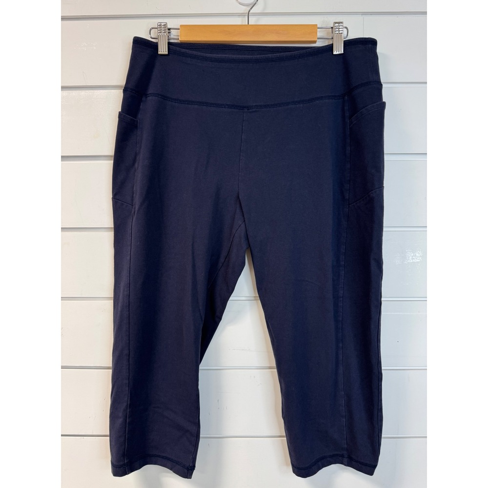 T by Talbots Navy Blue Ruched Hem Cropped Leggings with Pockets Large